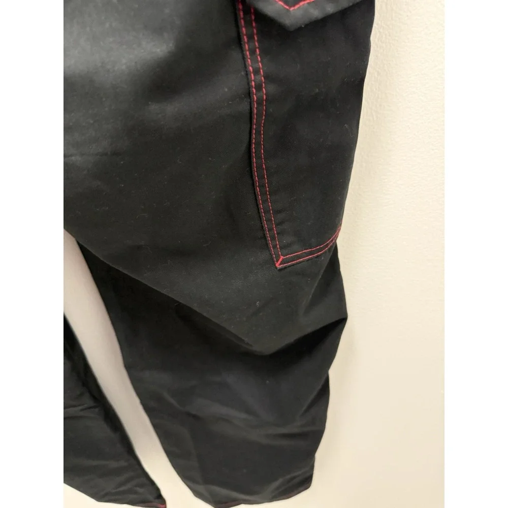 True Religion Mens 32 Black Cargo Pants Red Stitch Wide Leg Y2K Streetwear NWT